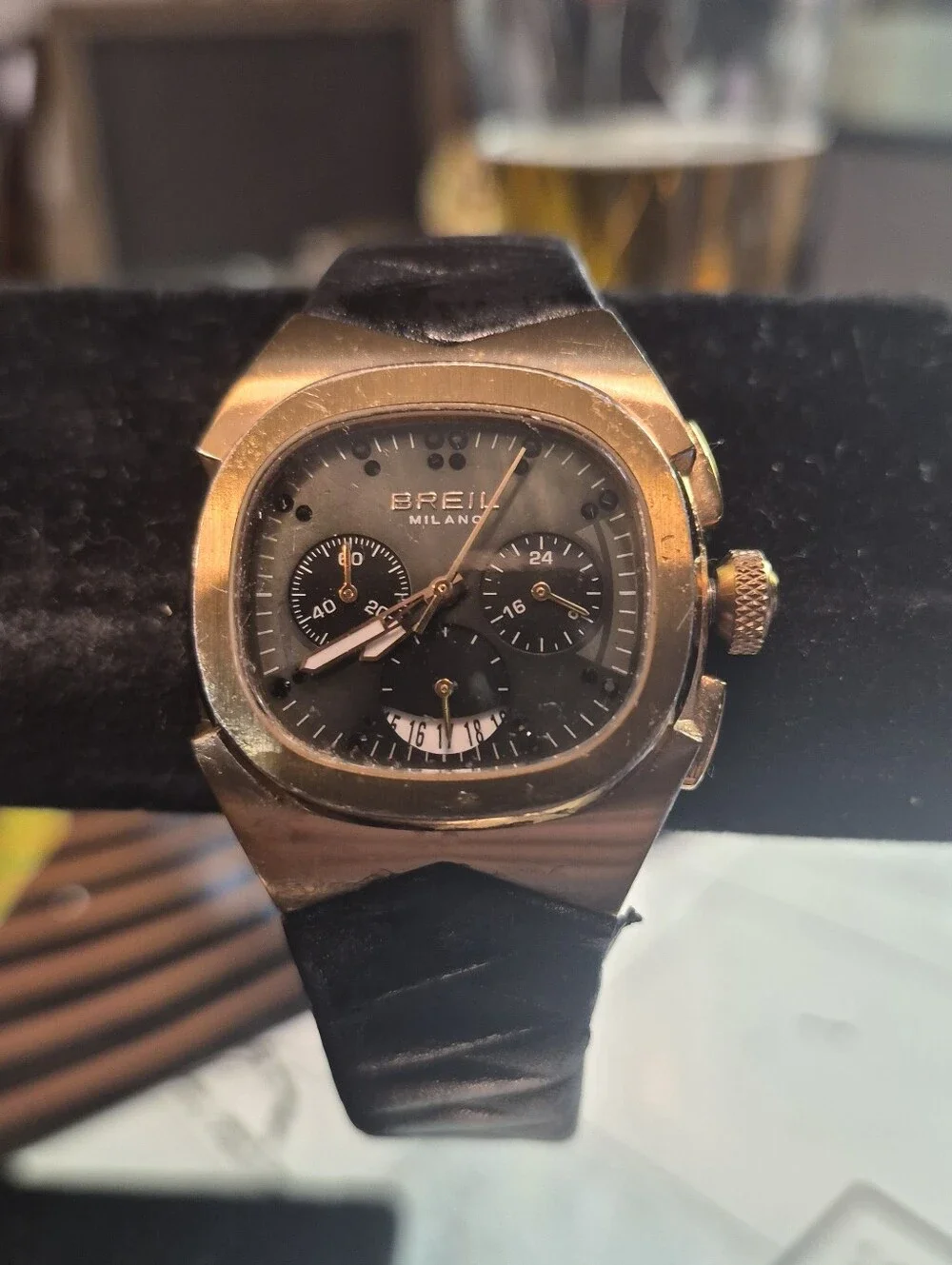 Breil Milano BW0368 Quartz Chronograph Gold Tone Case Black Dial Leather 5 ATM